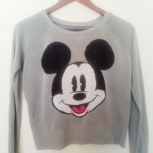 Mickey Mouse Gray Long Sleeve Crop Top Sweater